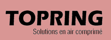 black logo with black tagline on a red background